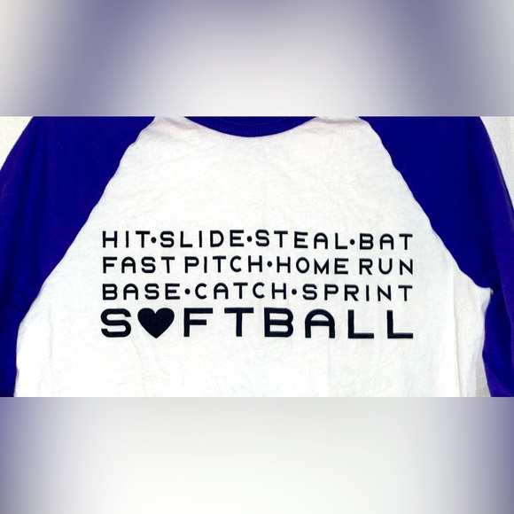 Girls Size S Adidas 3/4 Sleeved Softball Slogan T-Shirt - Picture 2 of 4